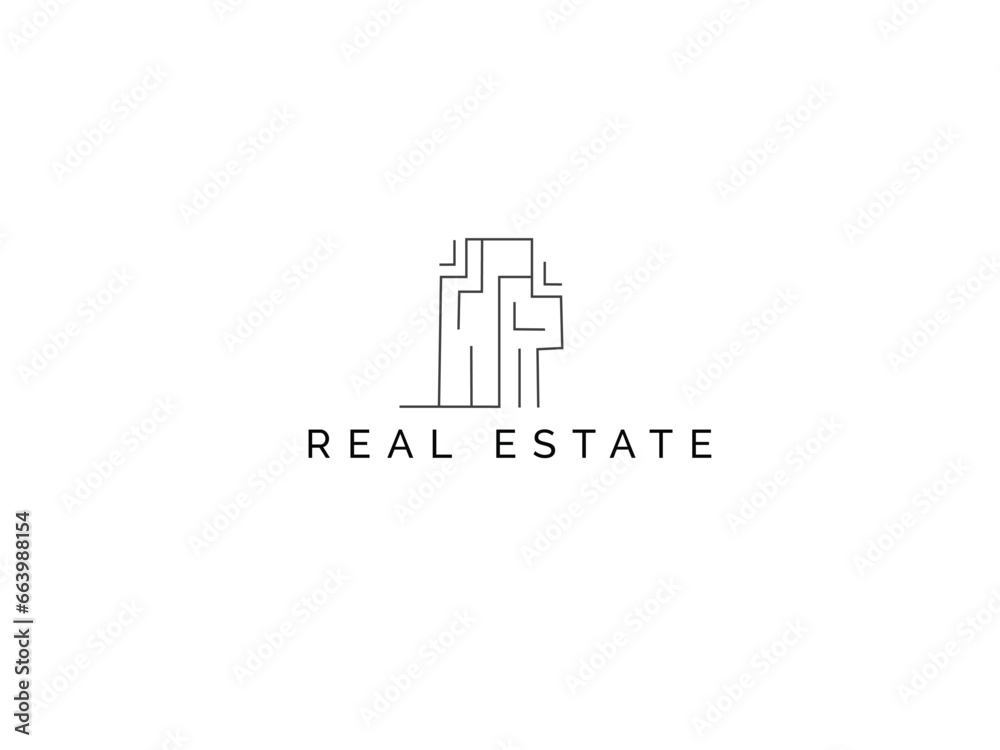 Vector building Real estate logo, element. Modern style Building icon luxury. Line art design.