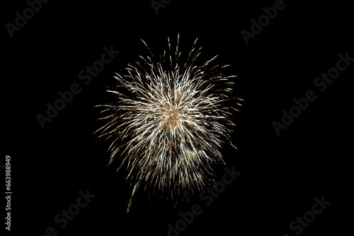 Fireworks. Colorful celebration fireworks isolated on a black sky background. From below, shot of wonderful and vivid fireworks exploding. Burst. Firework. Overlay. 2024. Show. New Year. Fires. Night.