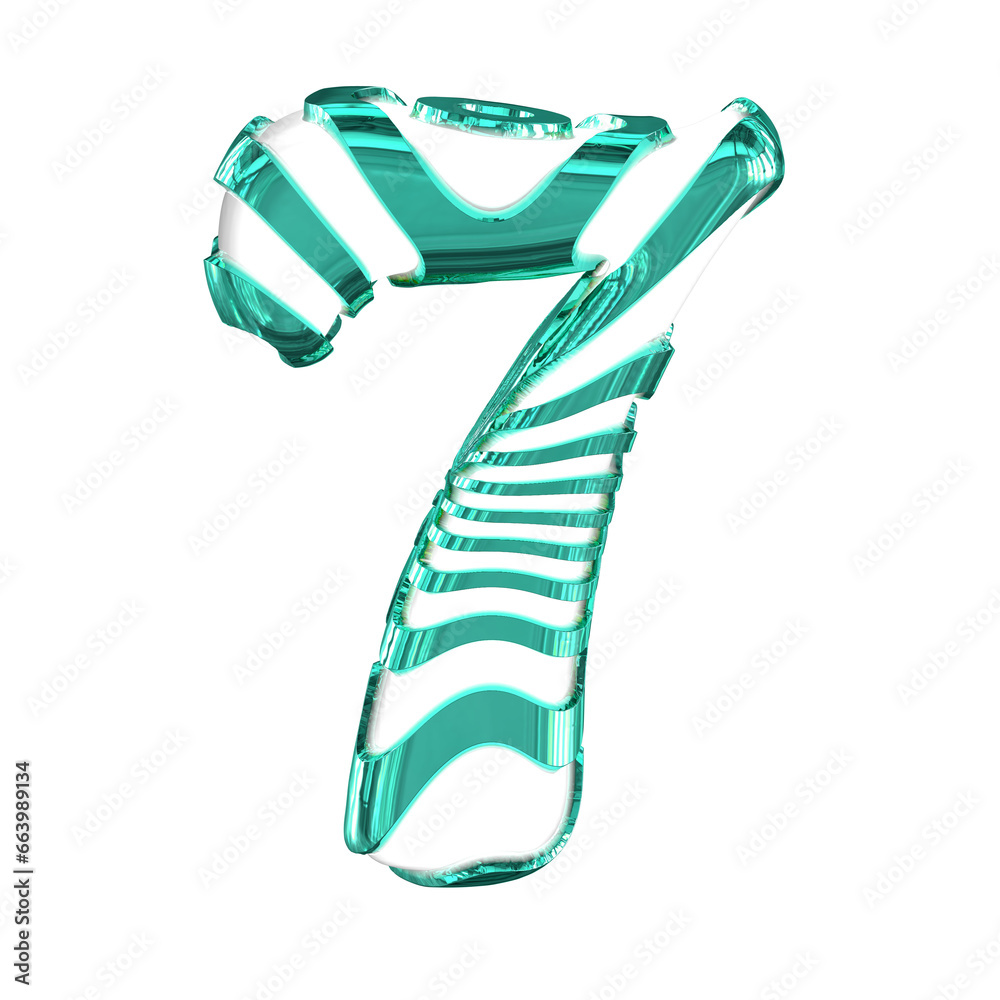 White symbol with turquoise straps. number 7 White symbol with turquoise straps. number 7