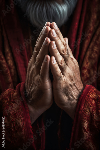 portrait of a praying man, religious, hands gesture, thoughtful, dark background, soft light