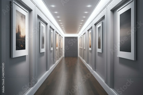 Contemporary corridor with simulated frame. Digitally created. Generative AI