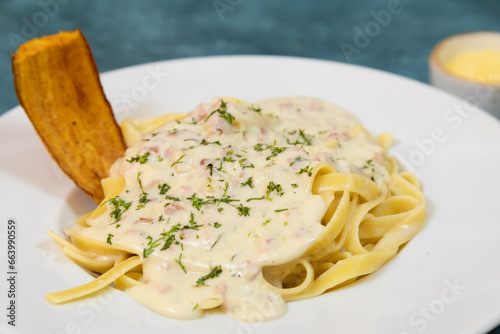 Canvas Print Spaghetti carbonara is an Italian pasta dish originating from Lazio, and more sp