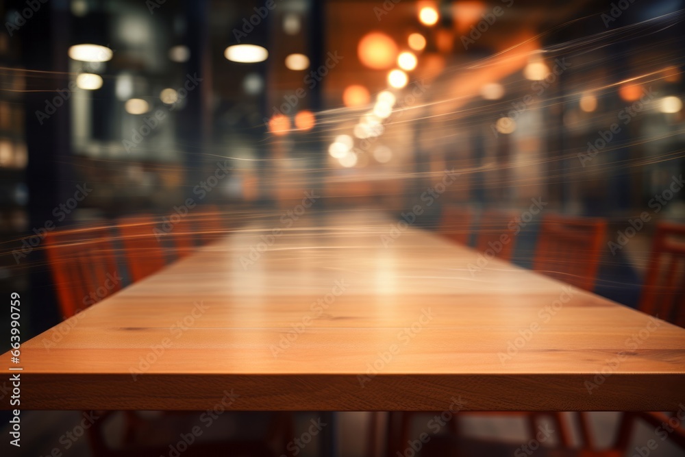 Warm toned wooden table against blurred city lights, an inviting display space with an urban evening ambiance. Warm toned wooden table against blurred city lights, an inviting display space with an urban evening ambiance.