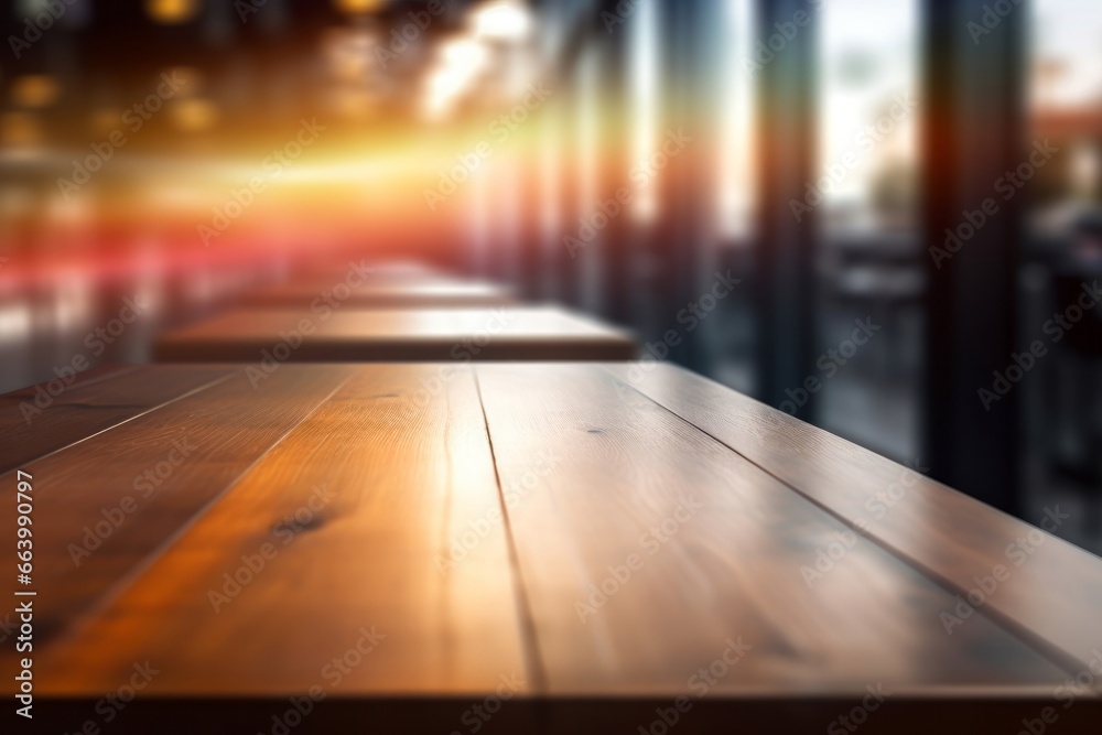 Warm toned wooden table against blurred city lights, an inviting display space with an urban evening ambiance. Warm toned wooden table against blurred city lights, an inviting display space with an urban evening ambiance.