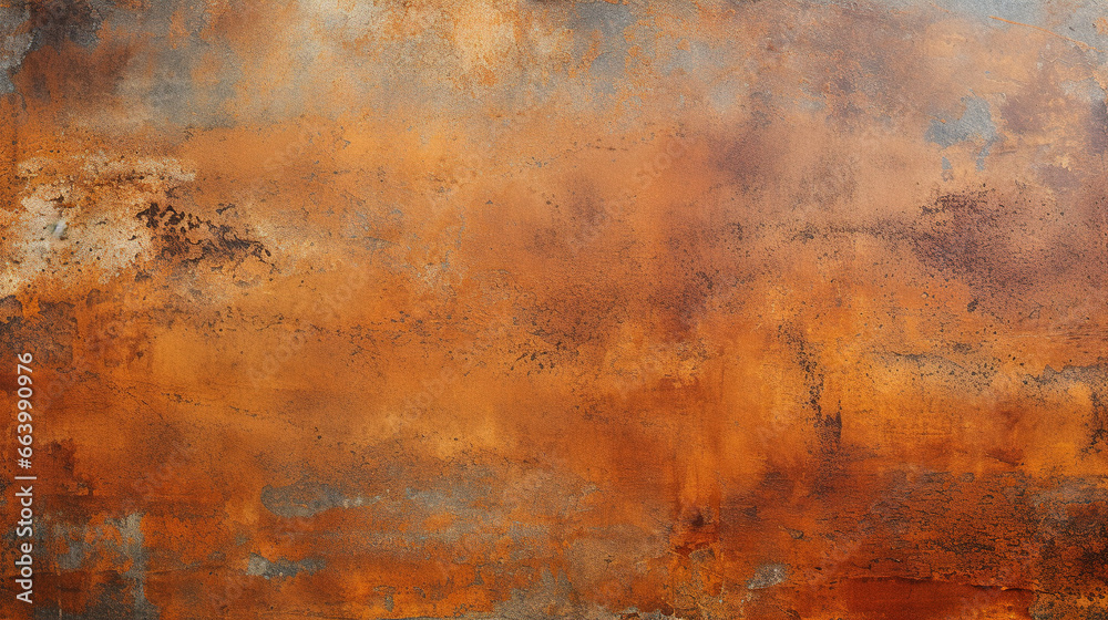 Grunge rusty orange brown metal corten steel stone background texture banner panorama.