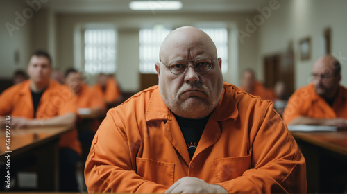 Fotografia Fat prisoner in the common room of the prison