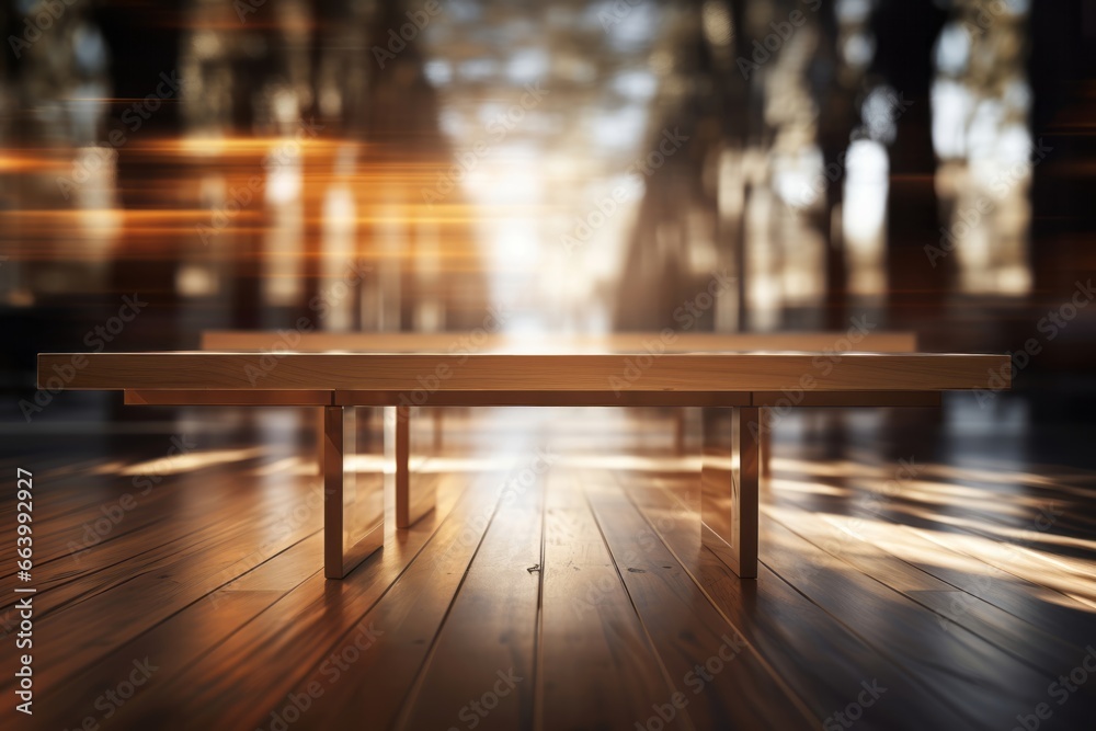 Warm toned wooden table against blurred city lights, an inviting display space with an urban evening ambiance. Warm toned wooden table against blurred city lights, an inviting display space with an urban evening ambiance.