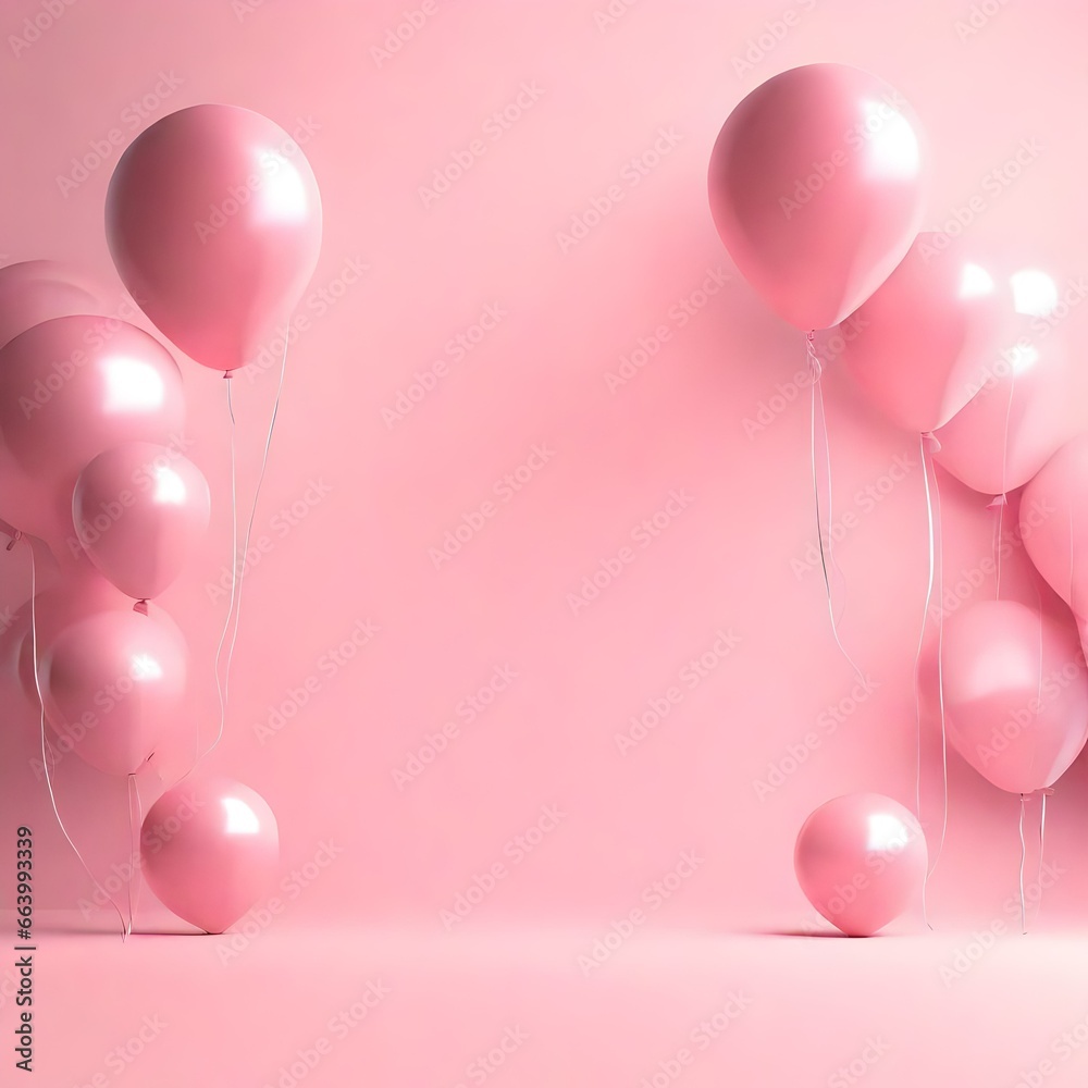 pink balloons on a pink background, generative AI