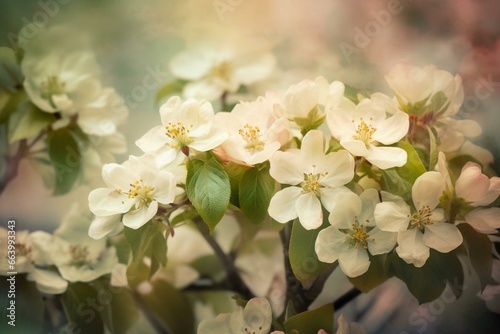 Subtle blossoms of pale apple on a vibrant backdrop. Generative AI © Ilya
