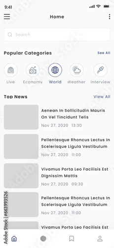 Media News and Press Blogs Blue Mobile App UI Kit Template with Articles Feed and Magazine
