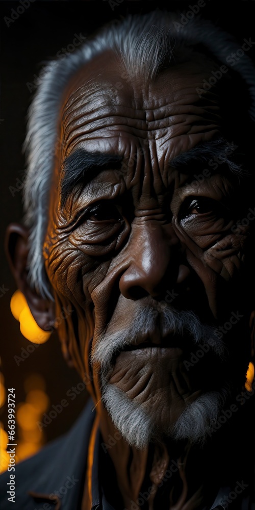A close up of a Vietnamese old mans face