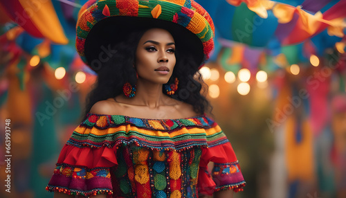 Women wear Mexico fiesta dress with elegant background ai generated