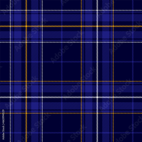 Classic plaid or tartan pattern with yellow and white on blue
