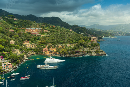 Scenic seaside of Portofino, Italy. Luxurious yahts and boats in the Mediterranean Sea. photo