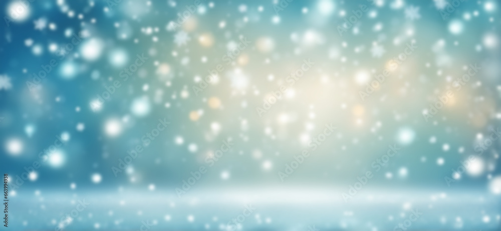Blue blurred Christmas background with bokeh and white snowflakes Blue blurred Christmas background with bokeh and white snowflakes