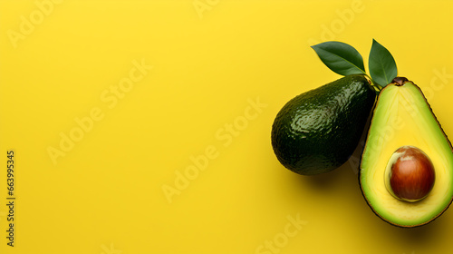 avocado on a yellow background with copy space photo