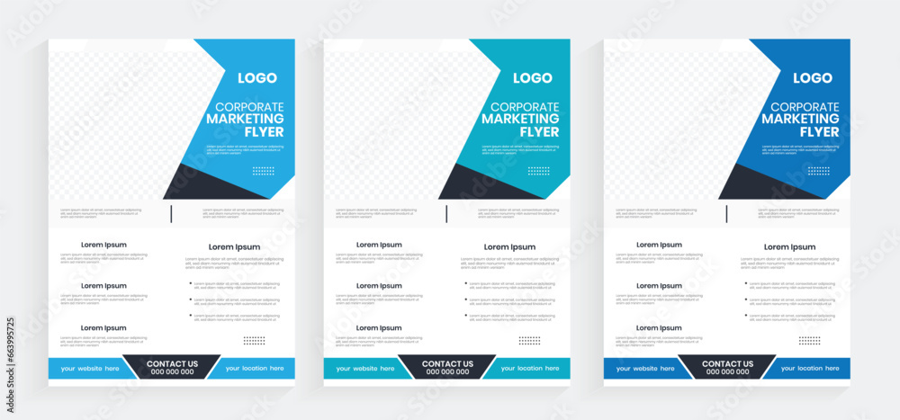 Creative business marketing printable flyer design, set of corporate flyer, leaflet, and handout templates, editable custom vector graphic industry flyer design, a4 size paper sheet design