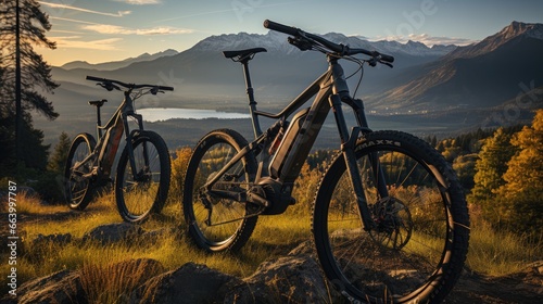 Surrounded by the beauty of the mountains, three friends on electric bikes set off on an exciting journey through the breathtaking scenery.