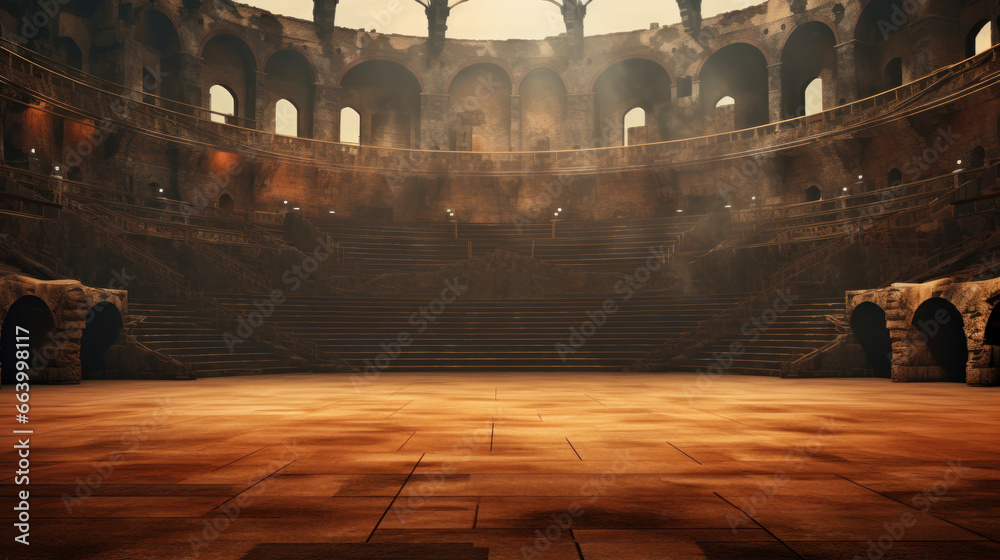 Lifelike Battlefield For Battles Video Game, Fighting Video Game Background, Theater Battlefield, Digital Visuals for Game, Video Game Arena Background, Coliseum Background. Generative AI - obrazy, fototapety, plakaty 