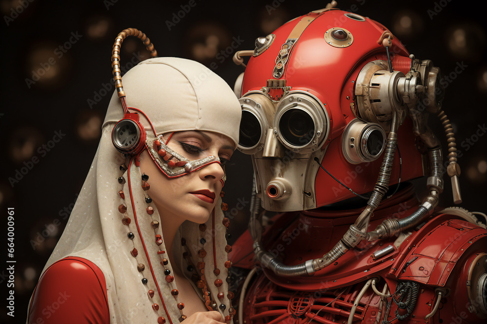 Fototapeta premium Generative AI picture of beautiful robotic human android future 3d robot invention