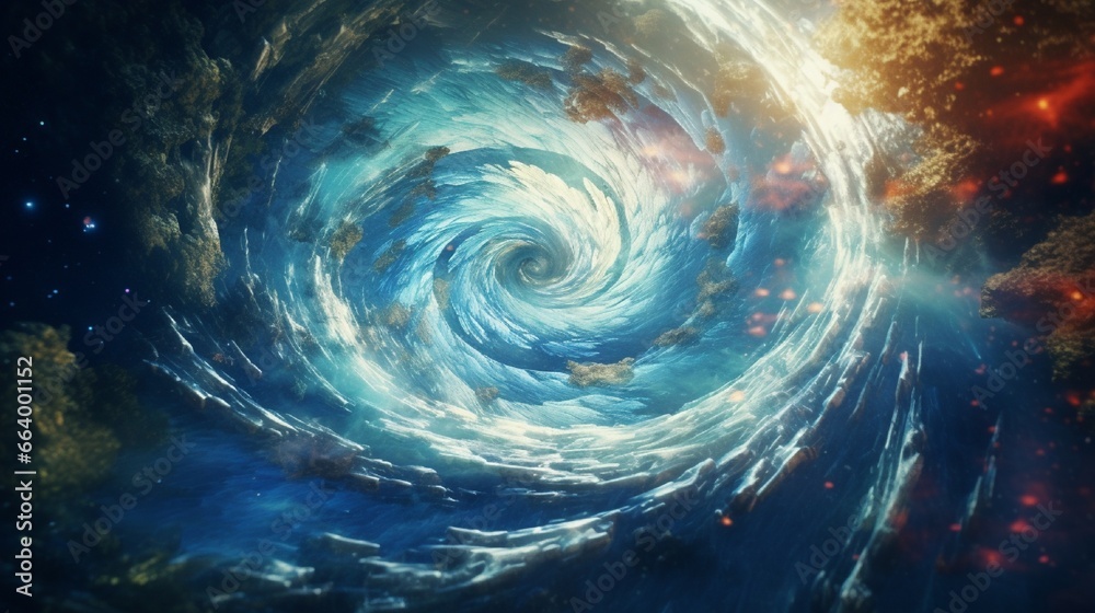 A cosmic swirl and a whirlpool of water merged in an enigmatic double exposure. A cosmic swirl and a whirlpool of water merged in an enigmatic double exposure.