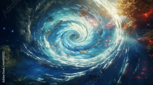 A cosmic swirl and a whirlpool of water merged in an enigmatic double exposure.