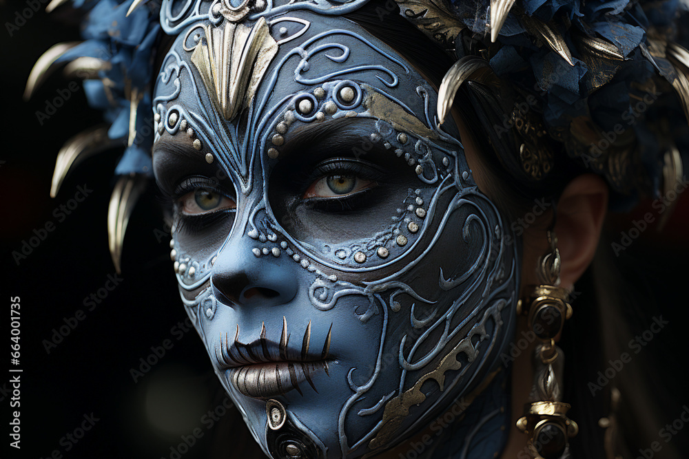 Generative AI portrait of creepy personage fantasy costume halloween makeup celebration