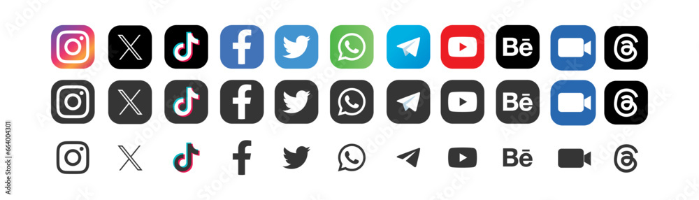 Social Media Icon Logo Vector Set. Instagram, Facebook, Tiktok, Twitter ...