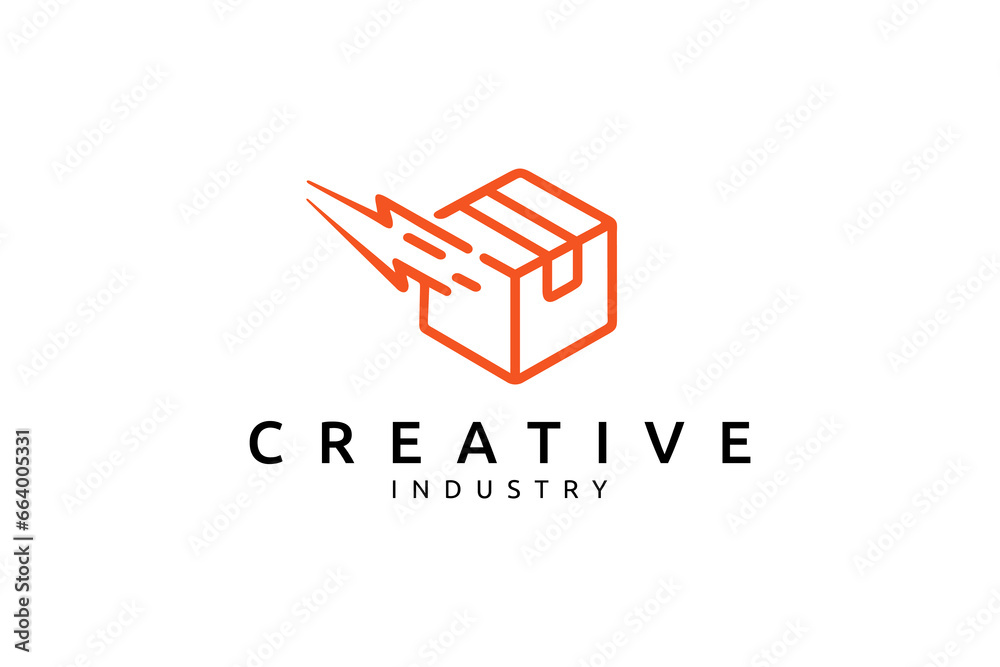 Delivery box logo with lightning bolt Delivery box logo with lightning bolt