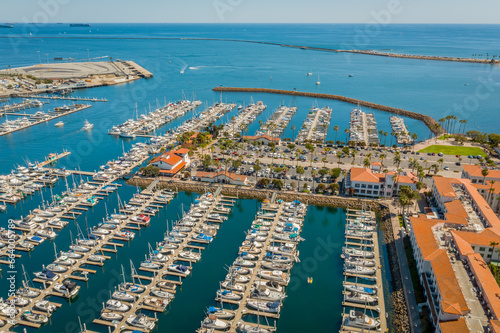 Aerial view of the Cabrillo Marina and Whalers Walk in San Pedro, California facing Southeast on a Lovely Day