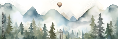 aquarel forest shadow of mountains wateercolor landscape