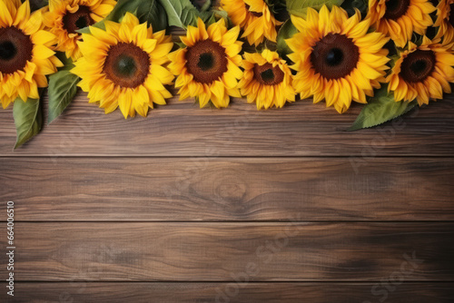 Sunflowers Arrangement on Wooden Rustic Table