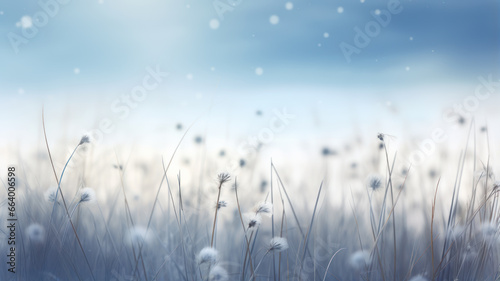 Bokeh Style  Snowy Field and Delicate Flowers