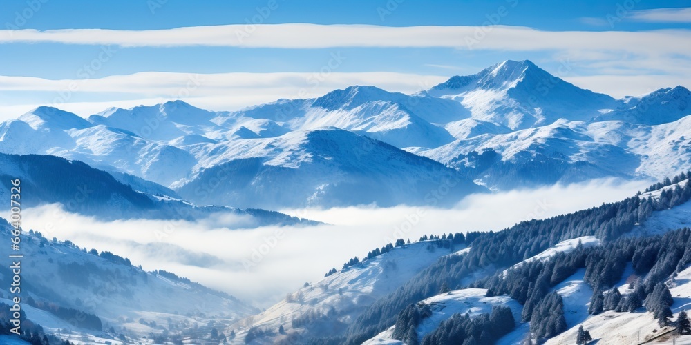 Panoramic view of the snowy mountain