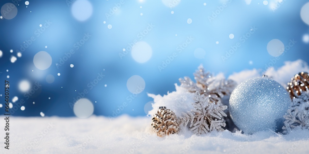 Christmas background with snow and christmas balls on bokeh background Christmas background with snow and christmas balls on bokeh background