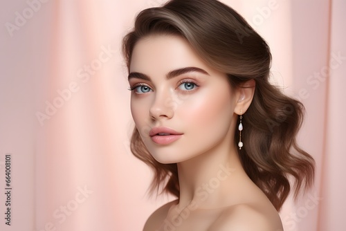 Portrait of beautiful woman model perfect face cosmetic skin care and beauty salon hair style.