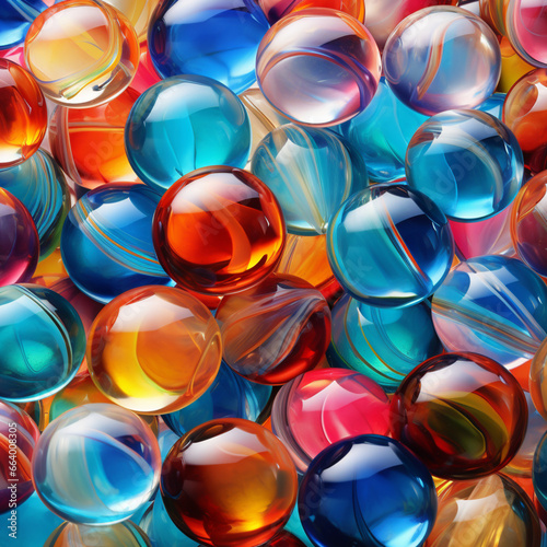 Fondo con detalle y textura de multitud de canicas de cristal con adornos de diferentes colores
