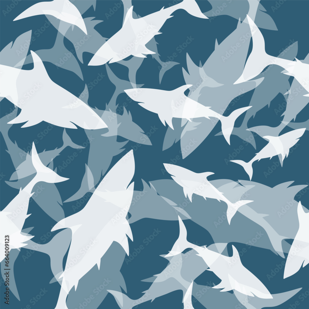 Shark silhouette seamless pattern. Monochrome vector illustration Shark silhouette seamless pattern. Monochrome vector illustration