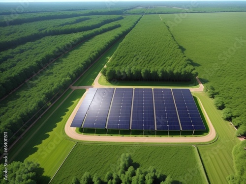 Aerial view of solar farm in countryside