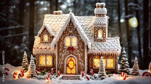 Showcase a family crafting a gingerbread house, brimming with creativity and icing-covered fingers, conveying the art of homemade holiday treats.