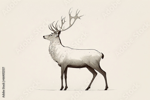 Majestic Winter Stag: A Serene Snowscape Featuring A Graceful Reindeer With Unique Antlers