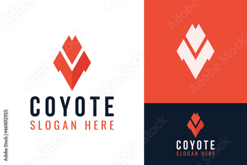 Creative Initial Letter V and Fox Wolf or Coyote Head for Gym Fitness Athlete Strong Bold Predator Bodybuilder Logo Design Branding Template