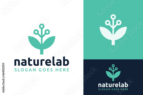 Nature Leaf Plant with Futuristic Technology Circuit Line for Artificial Intelligence Laboratory Logo Branding Design Template