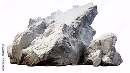 Rock capped in snow on a white background and delineated by a clipping path.