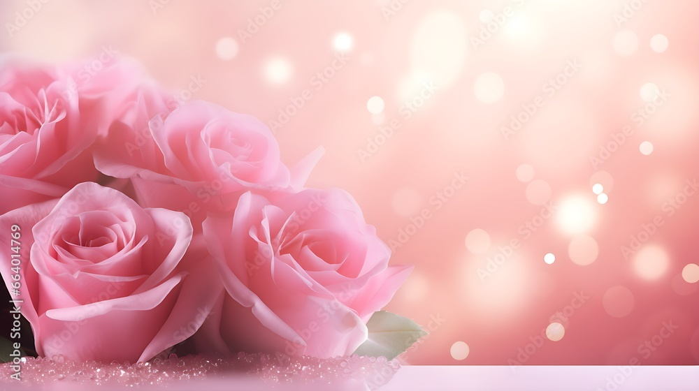 Banner with flowers on a light pink background with space to write Banner with flowers on a light pink background with space to write