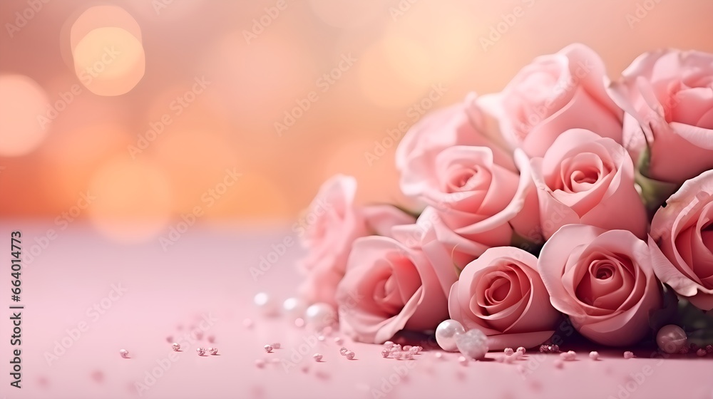 Banner with flowers on a light pink background with space to write 