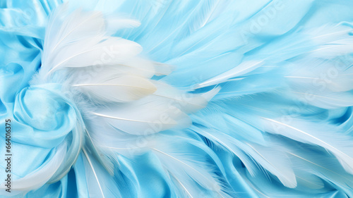 Blue and white feathers abstract background. Background, wallpaper and copy space. Background concept. AI generated.