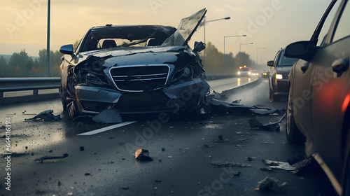 Escena de accidente de un coche en una autopista