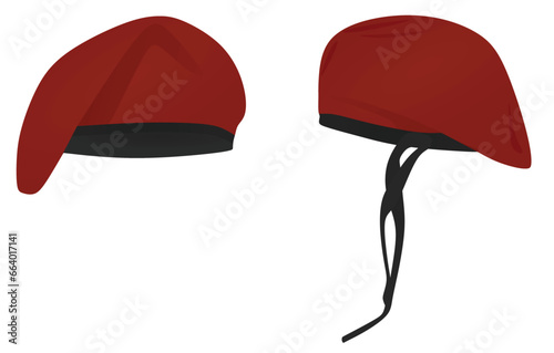 Red military beret hat. vector illustration