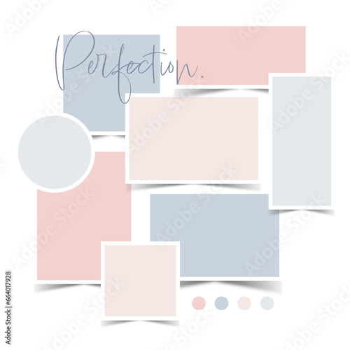Vector photo collage template moodboard pictures grids vector illustration	